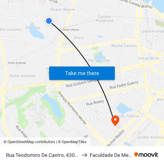 Rua Teodomiro De Castro, 4302 - Álvaro Weyne to Faculdade De Medicina Ufc map