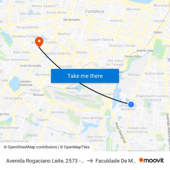 Avenida Rogaciano Leite, 2573 - Jardim Da Oliveiras to Faculdade De Medicina Ufc map