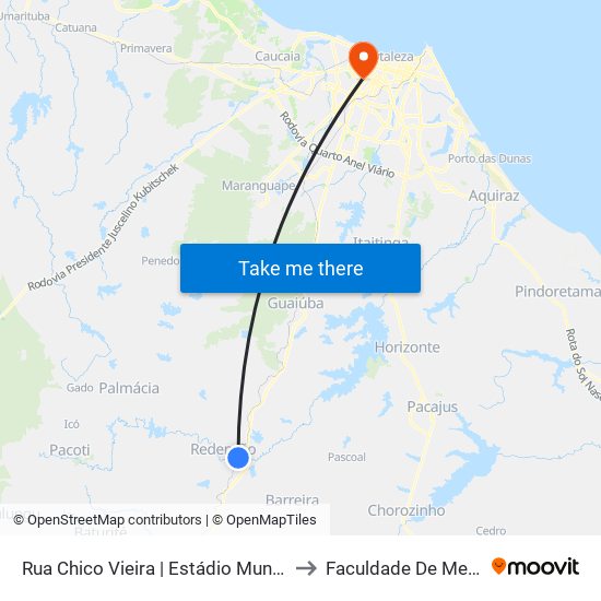Rua Chico Vieira | Estádio Municipal - Acarape to Faculdade De Medicina Ufc map
