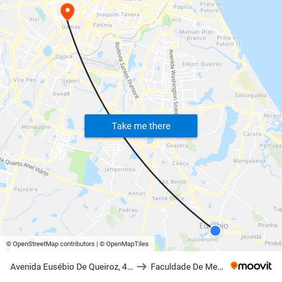 Avenida Eusébio De Queiroz, 4379 - Eusébio to Faculdade De Medicina Ufc map