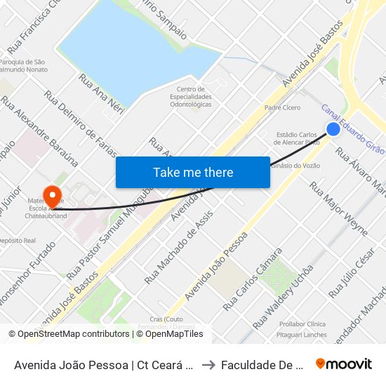 Avenida João Pessoa | Ct Ceará Sporting Clube - Damas to Faculdade De Medicina Ufc map