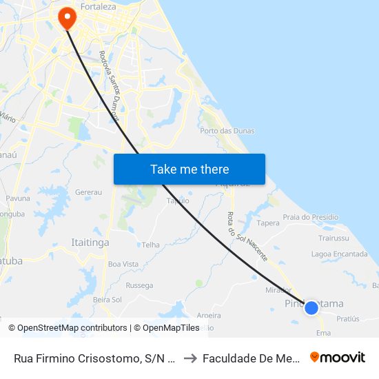 Rua Firmino Crisostomo, S/N - Pindoretama to Faculdade De Medicina Ufc map