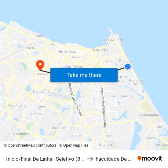 Início/Final De Linha | Seletivo (810) - Praia Do Futuro I to Faculdade De Medicina Ufc map