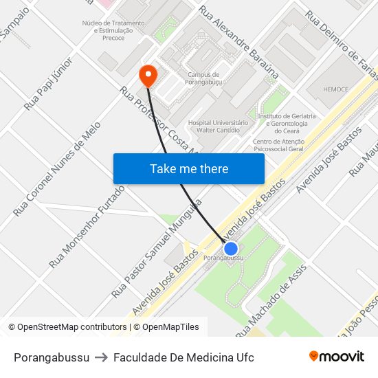 Porangabussu to Faculdade De Medicina Ufc map