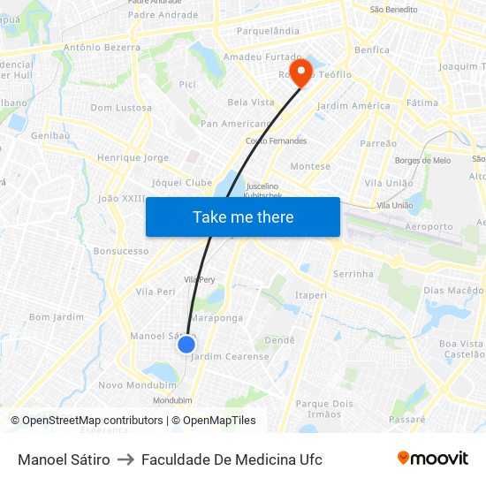 Manoel Sátiro to Faculdade De Medicina Ufc map