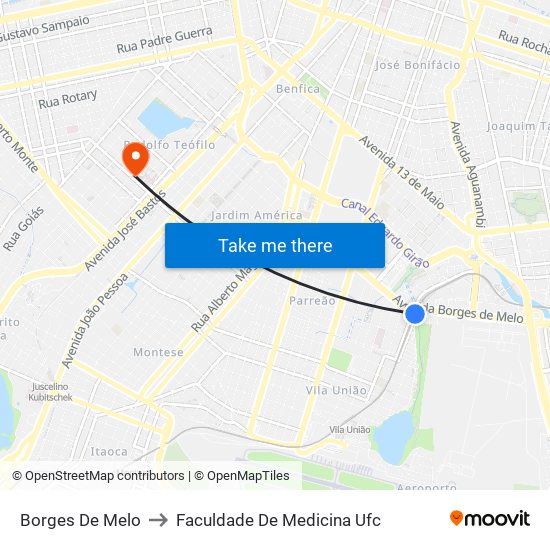 Borges De Melo to Faculdade De Medicina Ufc map