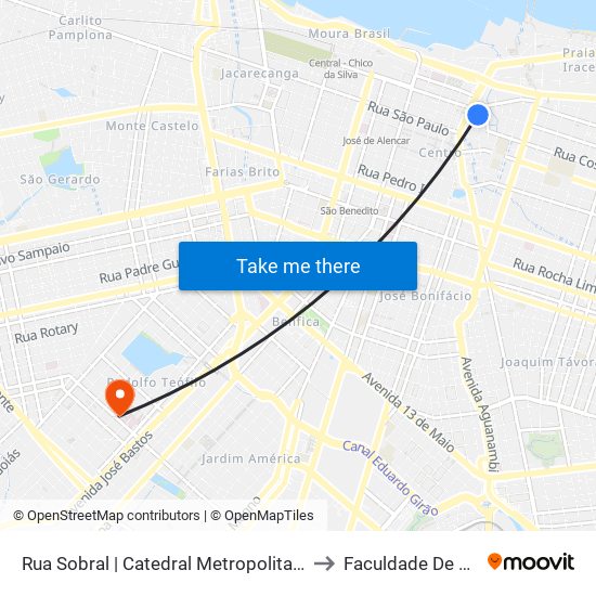 Rua Sobral | Catedral Metropolitana De Fortaleza - Centro to Faculdade De Medicina Ufc map