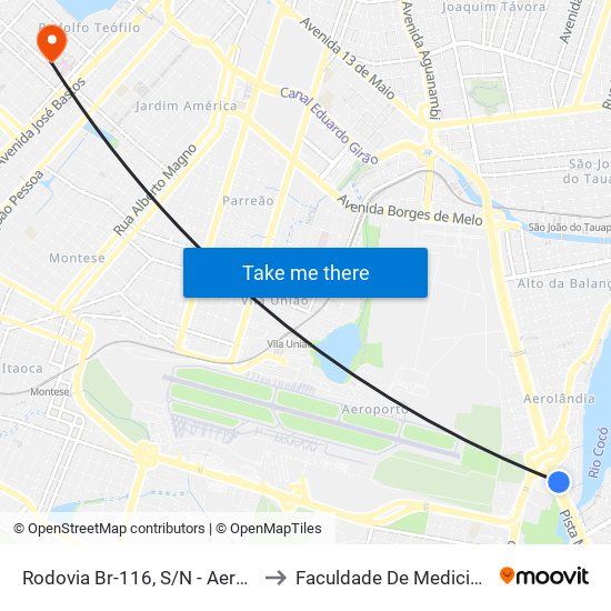 Rodovia Br-116, S/N - Aerolândia to Faculdade De Medicina Ufc map