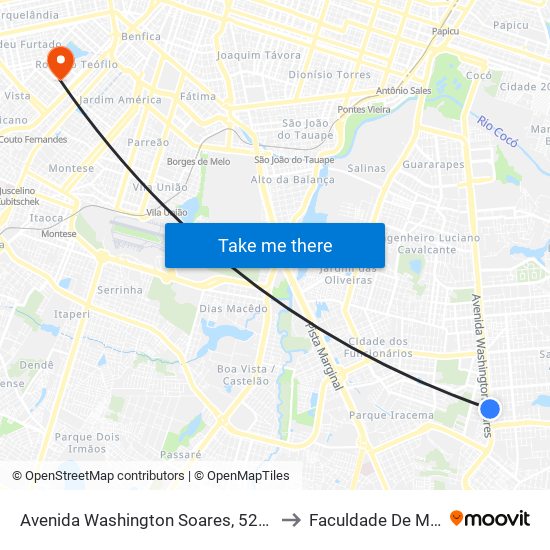 Avenida Washington Soares, 5255 - José De Alencar to Faculdade De Medicina Ufc map
