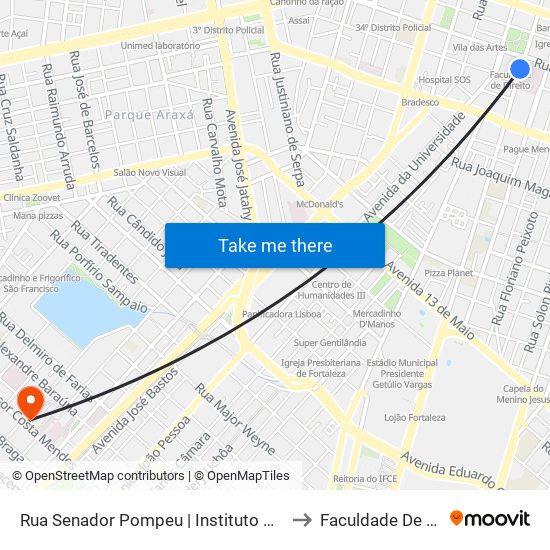 Rua Senador Pompeu | Instituto Doutor José Frota - Centro to Faculdade De Medicina Ufc map