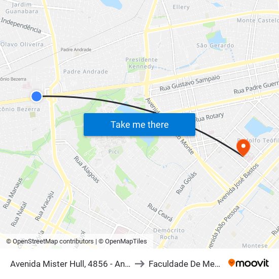 Avenida Mister Hull, 4856 - Antônio Bezerra to Faculdade De Medicina Ufc map