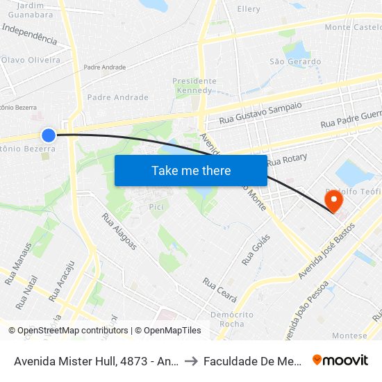 Avenida Mister Hull, 4873 - Antônio Bezerra to Faculdade De Medicina Ufc map