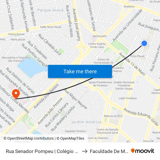 Rua Senador Pompeu | Colégio Farias Brito - Benfica to Faculdade De Medicina Ufc map