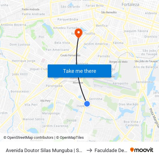 Avenida Doutor Silas Munguba | Seletivo (Sentido Norte) - Itaperi to Faculdade De Medicina Ufc map