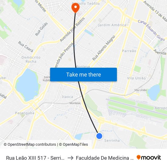 Rua Leão XIII 517 - Serrinha to Faculdade De Medicina Ufc map