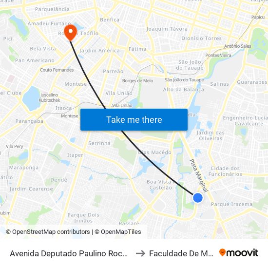 Avenida Deputado Paulino Rocha, 255 - Cajazeiras to Faculdade De Medicina Ufc map