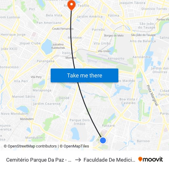 Cemitério Parque Da Paz - Passaré to Faculdade De Medicina Ufc map