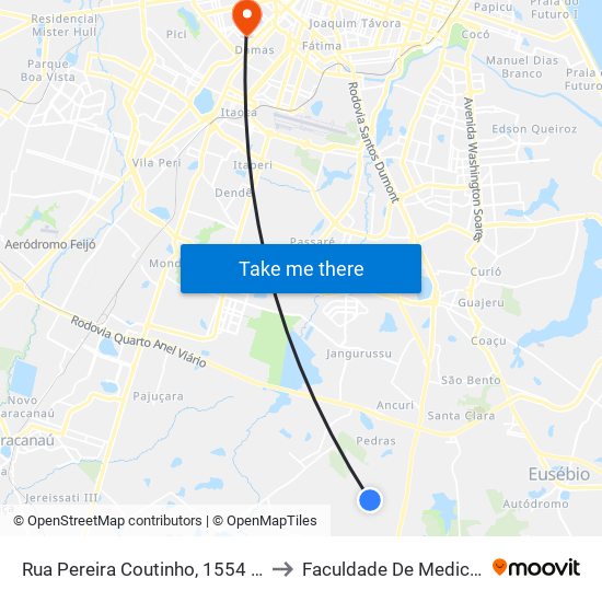 Rua Pereira Coutinho, 1554 - Pedras to Faculdade De Medicina Ufc map