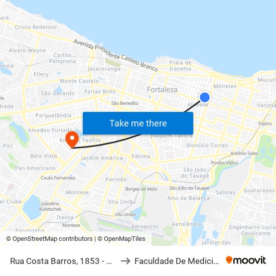 Rua Costa Barros, 1853 - Aldeota to Faculdade De Medicina Ufc map