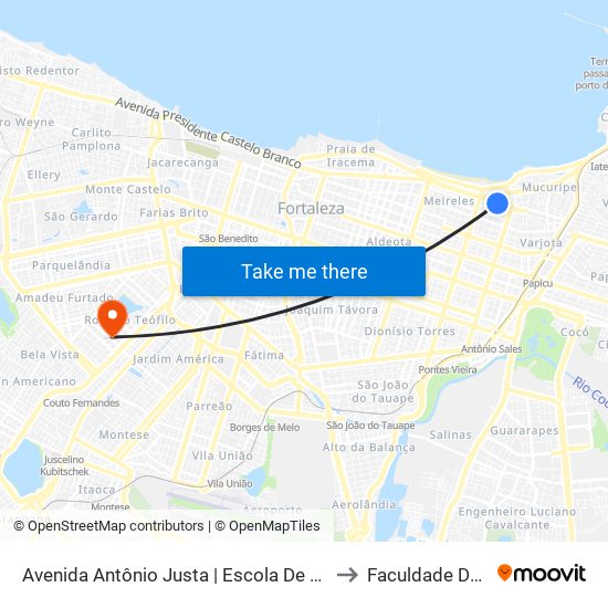 Avenida Antônio Justa | Escola De Saúde Pública Do Ceará - Meireles to Faculdade De Medicina Ufc map