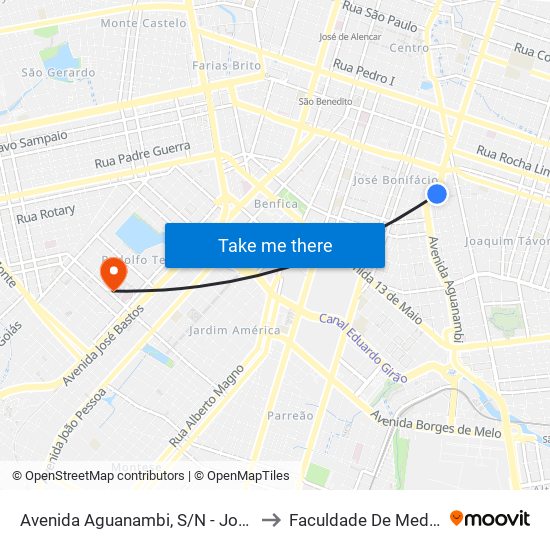 Avenida Aguanambi, S/N - José Bonifácio to Faculdade De Medicina Ufc map