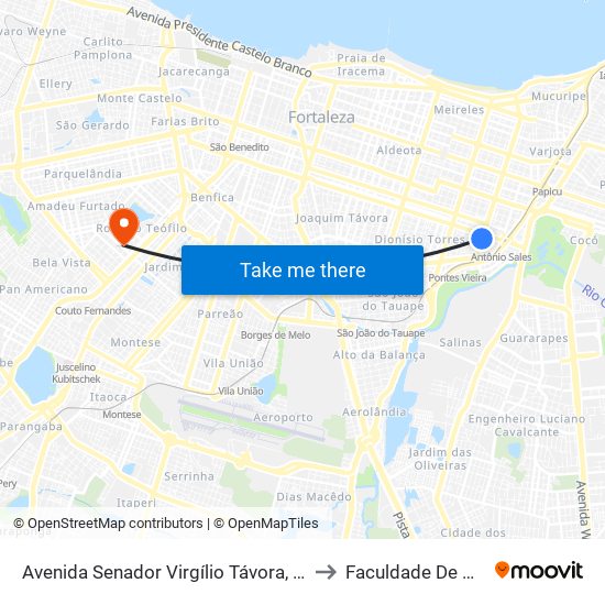 Avenida Senador Virgílio Távora, 2272 - Dionísio Torres to Faculdade De Medicina Ufc map