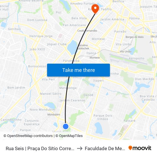 Rua Seis | Praça Do Sítio Corrego - Mondubim to Faculdade De Medicina Ufc map