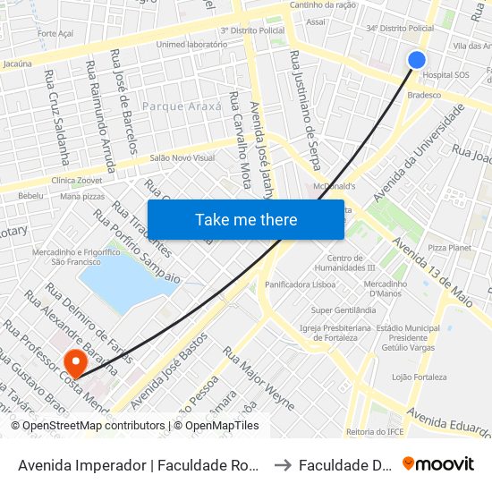 Avenida Imperador | Faculdade Rodolfo Teófilo (Seletivo) - Farias Brito to Faculdade De Medicina Ufc map