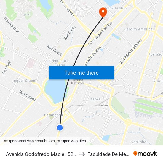 Avenida Godofredo Maciel, 522 - Parangaba to Faculdade De Medicina Ufc map