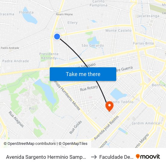 Avenida Sargento Hermínio Sampaio | Assaí - Presidente Kennedy to Faculdade De Medicina Ufc map
