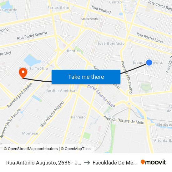 Rua Antônio Augusto, 2685 - Joaquim Távora to Faculdade De Medicina Ufc map