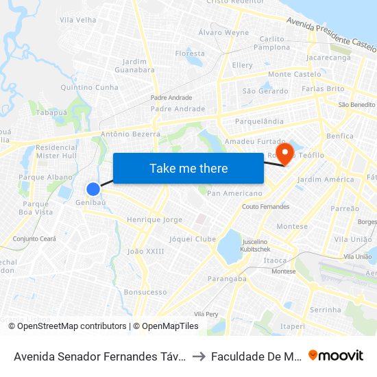 Avenida Senador Fernandes Távora, 3227 - Genibaú to Faculdade De Medicina Ufc map