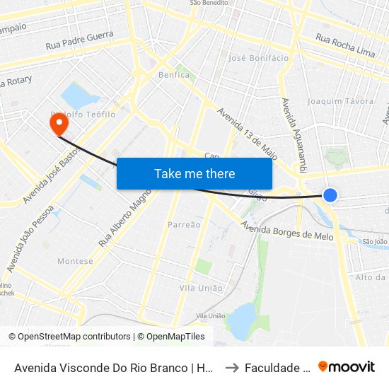 Avenida Visconde Do Rio Branco | Hospital Regional Unimed - São João Do Tauape to Faculdade De Medicina Ufc map