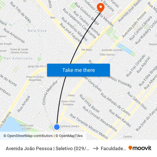 Avenida João Pessoa | Seletivo (029/030/038/048/070/077/360/390) - Demócrito Rocha to Faculdade De Medicina Ufc map
