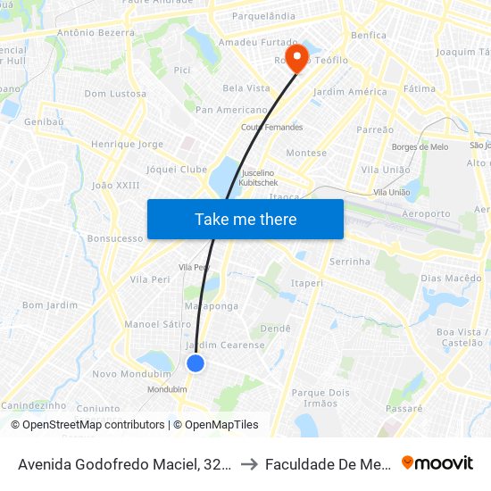 Avenida Godofredo Maciel, 3255 - Mondubim to Faculdade De Medicina Ufc map