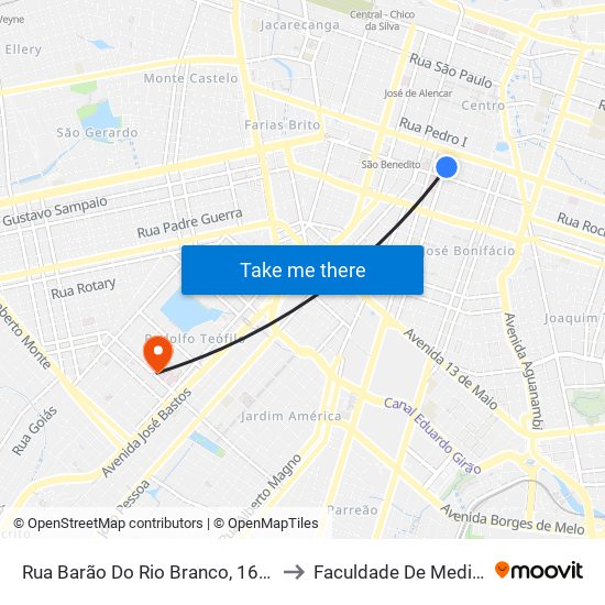 Rua Barão Do Rio Branco, 1671 - Centro to Faculdade De Medicina Ufc map
