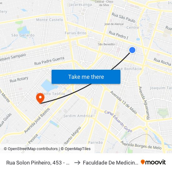 Rua Solon Pinheiro, 453 - Centro to Faculdade De Medicina Ufc map