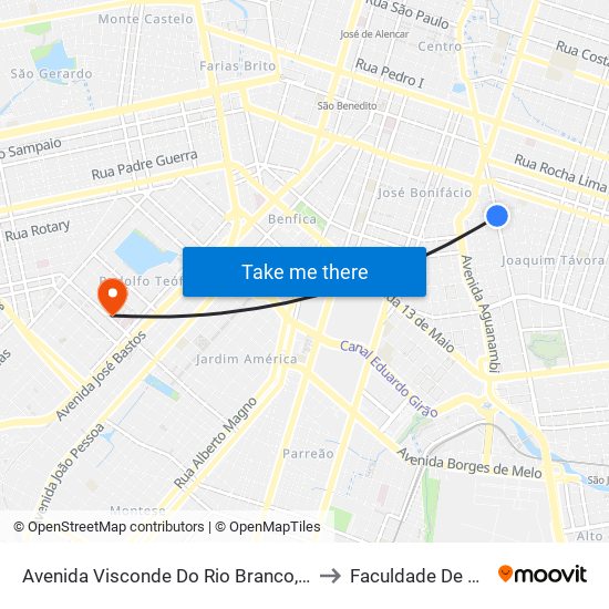 Avenida Visconde Do Rio Branco, 2372 - Joaquim Távora to Faculdade De Medicina Ufc map