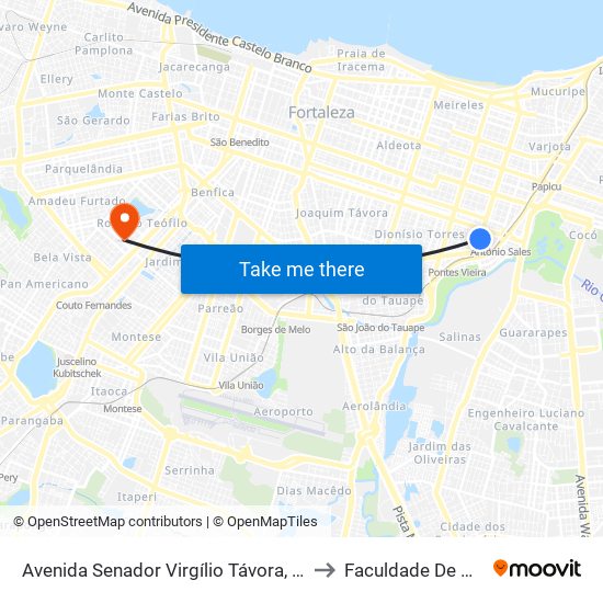 Avenida Senador Virgílio Távora, 2577 - Dionísio Torres to Faculdade De Medicina Ufc map