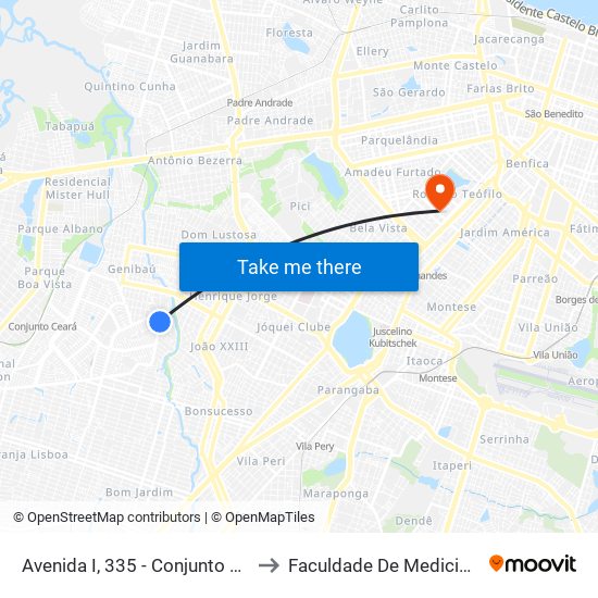 Avenida I, 335 - Conjunto Ceará I to Faculdade De Medicina Ufc map