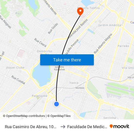 Rua Casimiro De Abreu, 101 - Itaperi to Faculdade De Medicina Ufc map