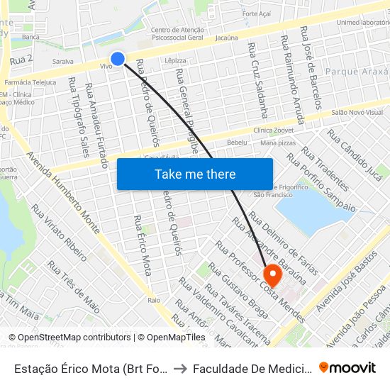 Estação Érico Mota (Brt Fortaleza) to Faculdade De Medicina Ufc map
