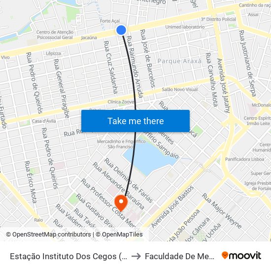 Estação Instituto Dos Cegos (Brt Fortaleza) to Faculdade De Medicina Ufc map
