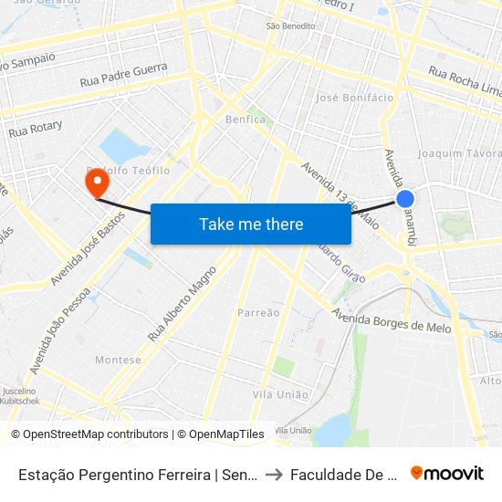 Estação Pergentino Ferreira | Sentido Praia (Brt Fortaleza) to Faculdade De Medicina Ufc map