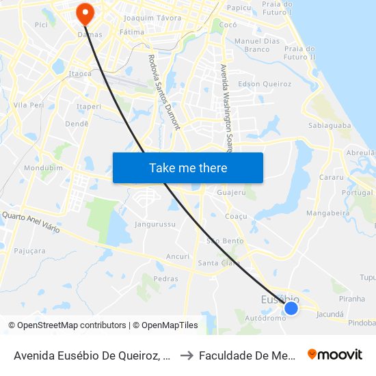 Avenida Eusébio De Queiroz, S/N - Eusébio to Faculdade De Medicina Ufc map