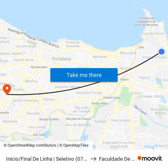 Início/Final De Linha | Seletivo (077, 907, 908) - Vicente Pinzon to Faculdade De Medicina Ufc map
