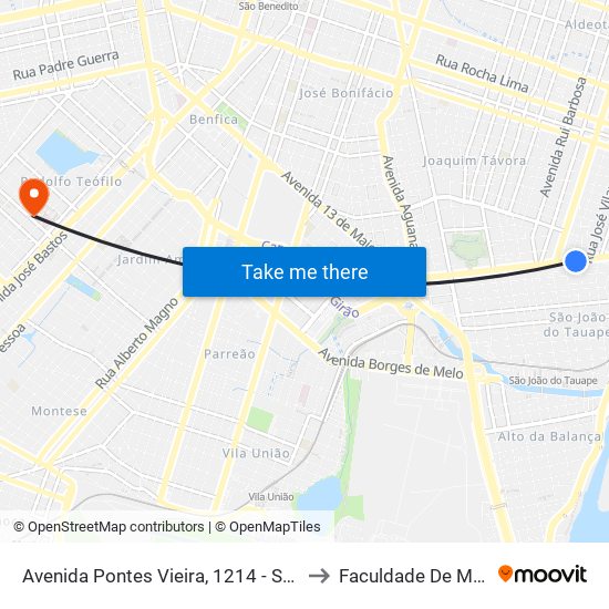 Avenida Pontes Vieira, 1214 - São João Do Tauape to Faculdade De Medicina Ufc map