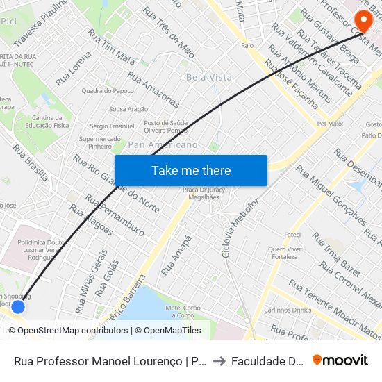 Rua Professor Manoel Lourenço | Ponto Seletivo (091) - Jóquei Clube to Faculdade De Medicina Ufc map