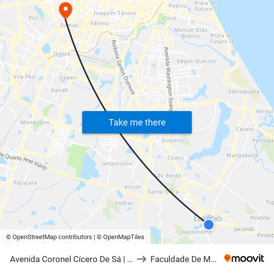 Avenida Coronel Cícero De Sá | Macavi - Eusébio to Faculdade De Medicina Ufc map