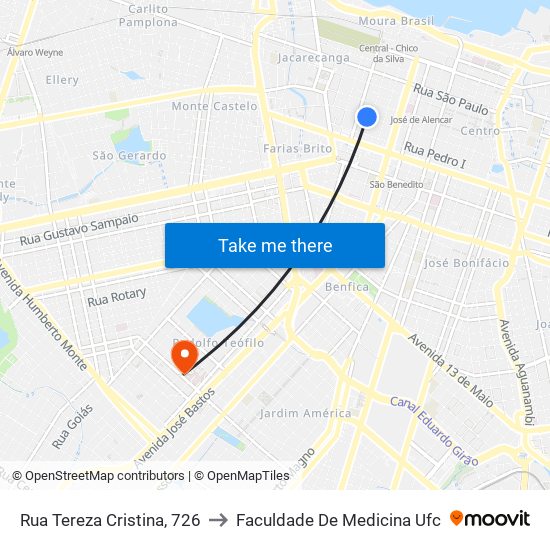 Rua Tereza Cristina, 726 to Faculdade De Medicina Ufc map